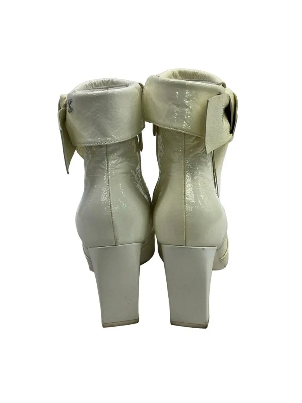 Chanel Short Boots 37 White Ribbon Leather